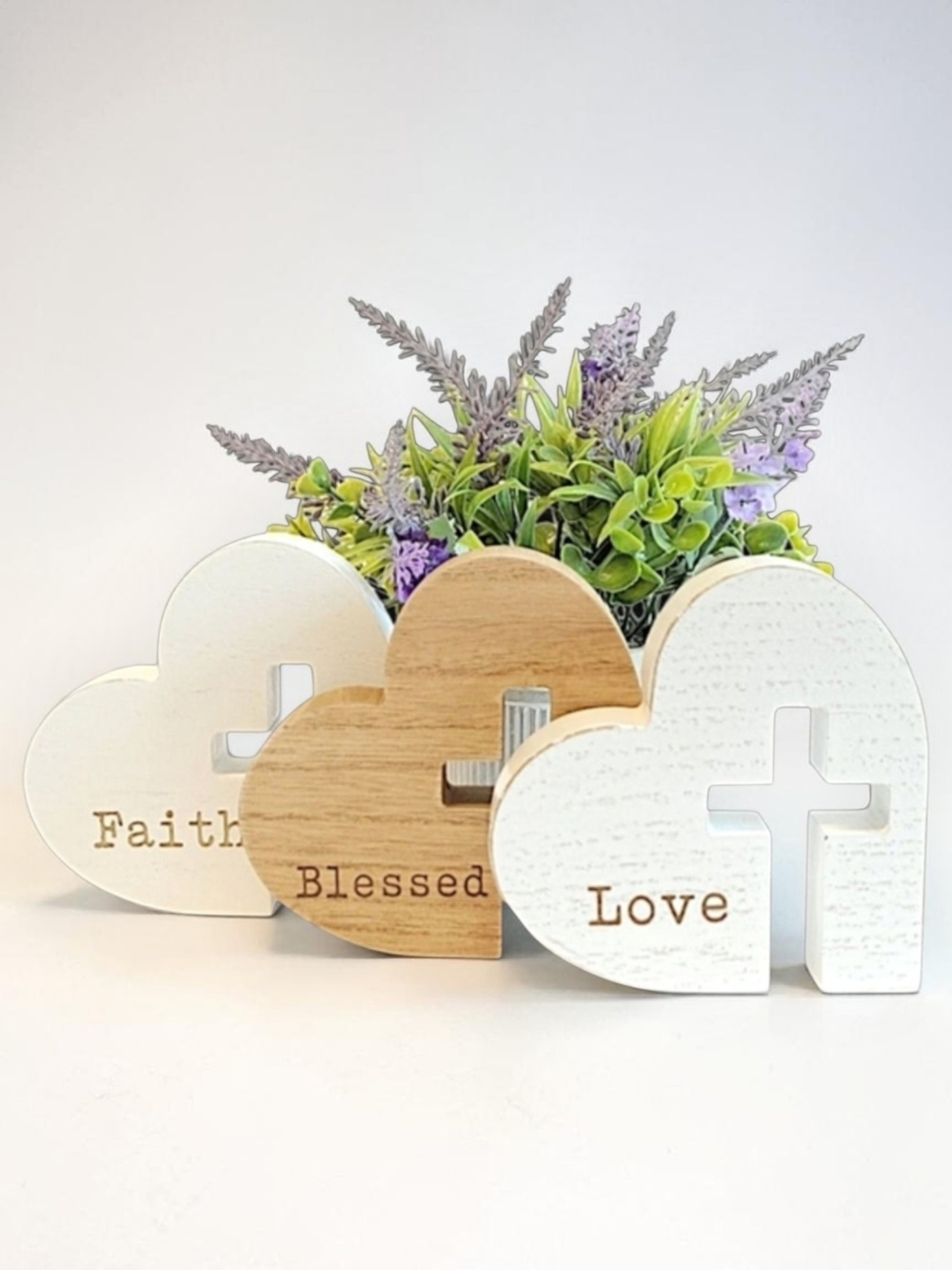Faith Blessed Love Heart Stackable Wood Decor - White and Natural - Picture 10 of 10